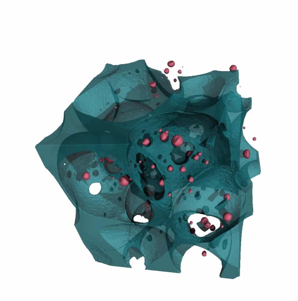 3D rendering of a CT scan showing the microstructure and pores