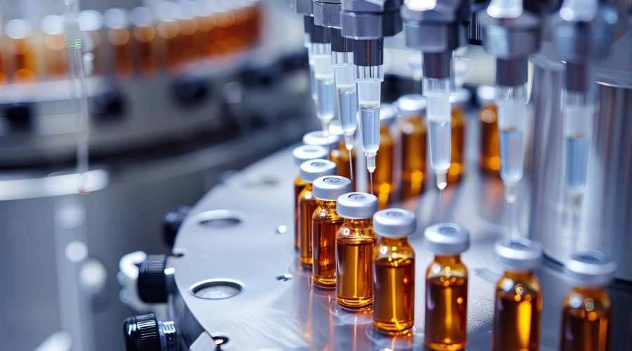 Conditionnement de médicament sous forme liquide dans des flacons. Le contrôle non-destructif du scellement garantit la conformité du produit. La mise au point de la formulation a fait l'objet de R&D: stabilité, principe actif, excipient. Les sujets de dissolution, encapsulation, stabilité sont des problématiques régulièrement abordées avec les techniques d'analyses avancées (synchrotron).